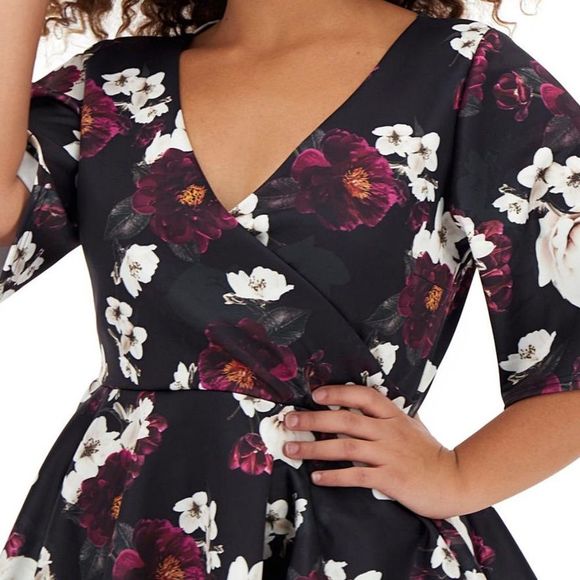 Simply Be Floral Scuba Peplum Wrap Top Size 28 - Picture 2 of 6